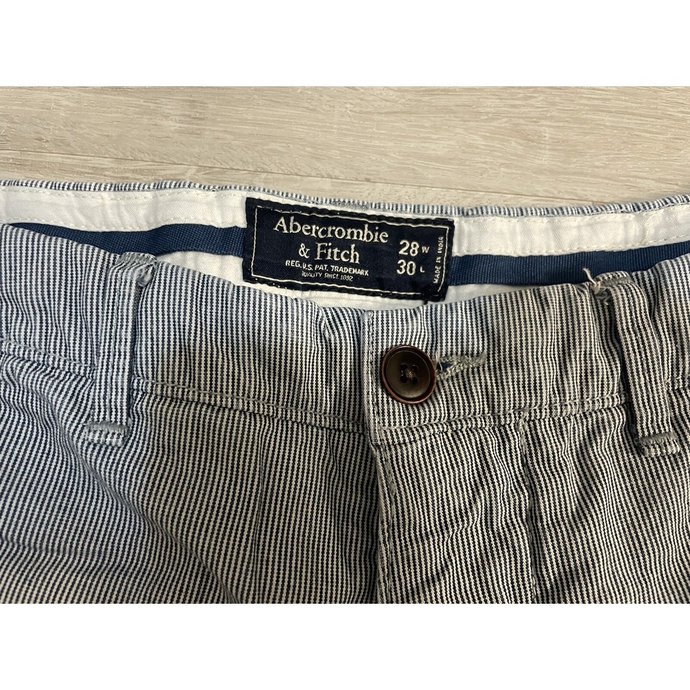 Abercrombie & Fitch Mens Blue White Striped Chino Pants 28x30 Seersucker Style - Picture 3 of 7